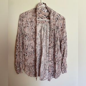 Snake skin print, button-up blouse.
